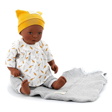 Poupon "Bibichou" noir avec gigoteuse et lit - Eliott - H 35 cm