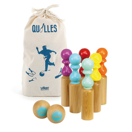 Jeux de 6 quilles rétro en bois - Multicolore - H 24 cm