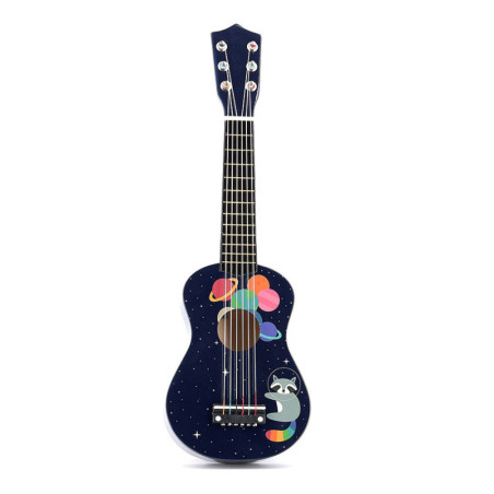 Guitare en bois décoré du thème espace - Bleu - l 18 x P 6 x L 52 cm