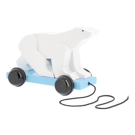 Jouet à trainer ours blanc en bois massif "Pompon Toys" - Blanc/Bleu - L 23 cm