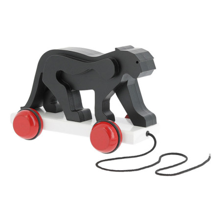 Jouet à trainer panthère noire en bois massif "Pompon Toys" - Noir/Rouge - L 23 cm