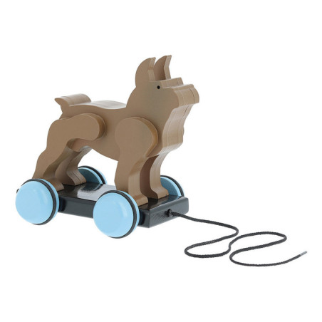 Jouet à trainer chien en bois massif "Pompon Toys" - Marron/Bleu - L 17 cm
