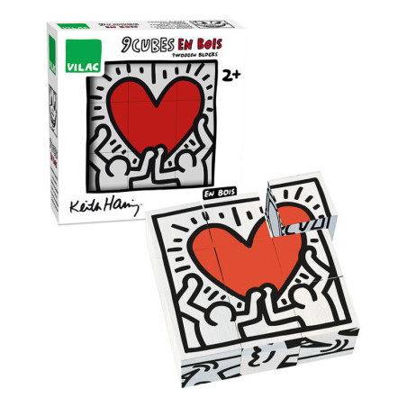 Coffret de 9 cubes puzzle en bois Keith Haring - Blanc - Jouet de décoration