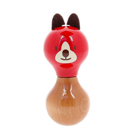 Hochet en bois "Boizoos" - Lucien le chien - Rouge - D 6 x H 13 cm