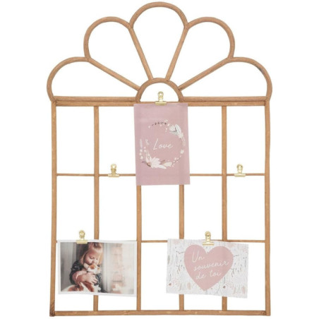 Porte photo mural en rotin - 10x15 cm - Beige - L 40 x H 57 cm