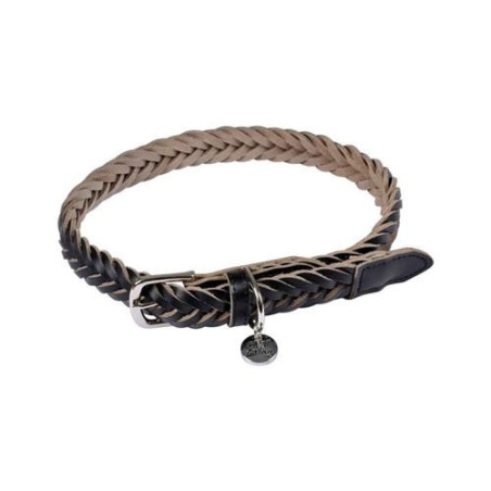 Collier règlable en cuir tressé pour chien - Noir - Taille L (de 50 à 70 cm)