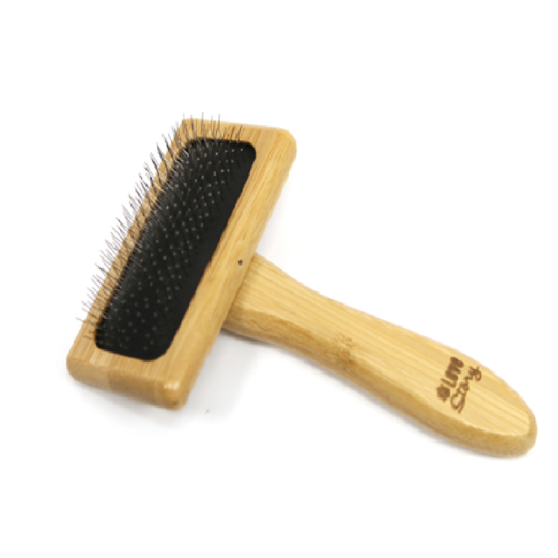 Brosse de toilettage carde pour animaux en bambou - Beige - l 9.5 x L 15.5 cm