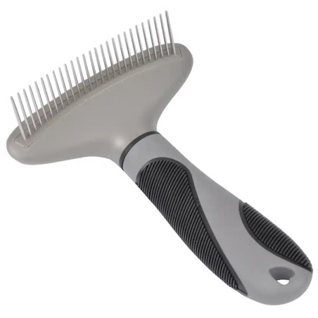 Peigne râteau large à démeler pour animaux "Soin Expert" - Gris/Noir - L 15 cm