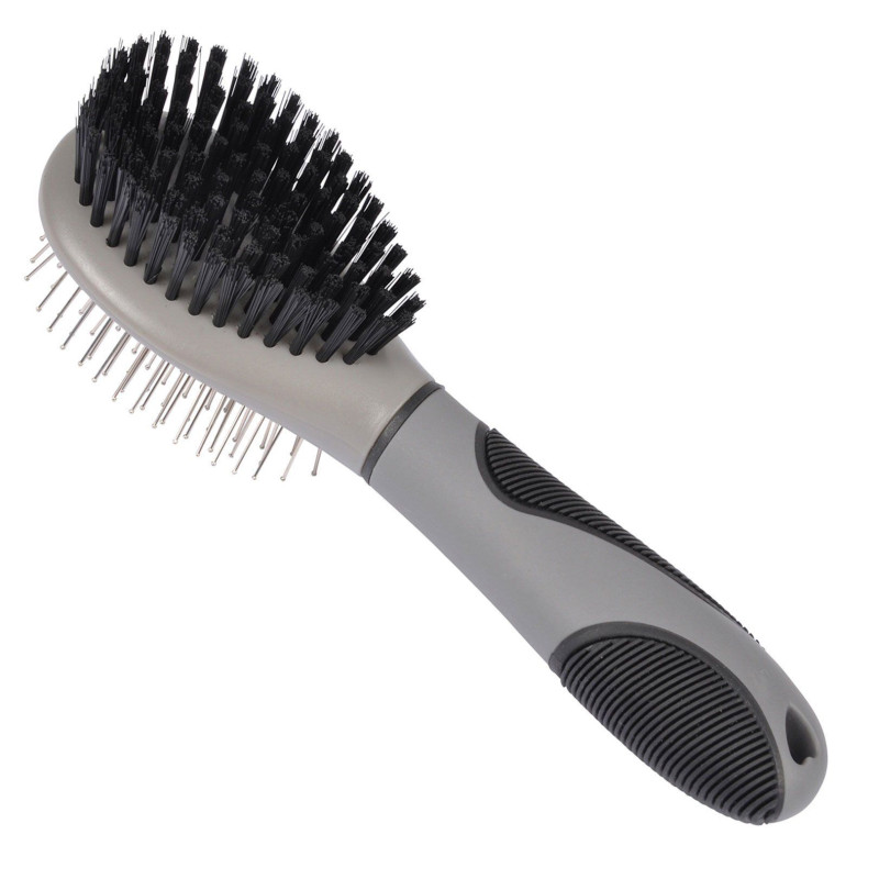 Brosse de toilettage double face pour animaux Soin Expert - Gris/Noir - L 22,5 cm