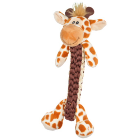 Jouet peluche Girafe avec corde sonore pour chien "Les Féroces" - Orange - H 34 cm