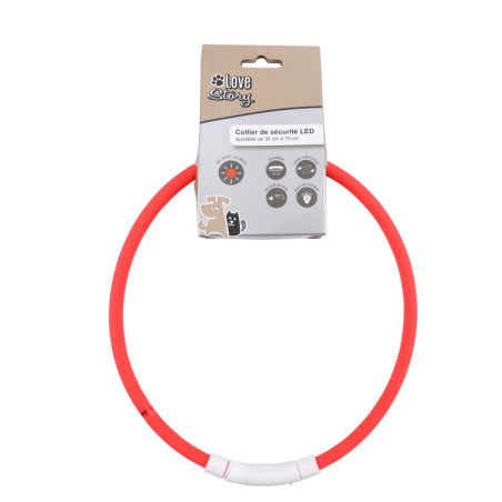 Collier de sécurité ajustable à Led rechargeable USB en PVC - Rouge - 35 à 70 cm