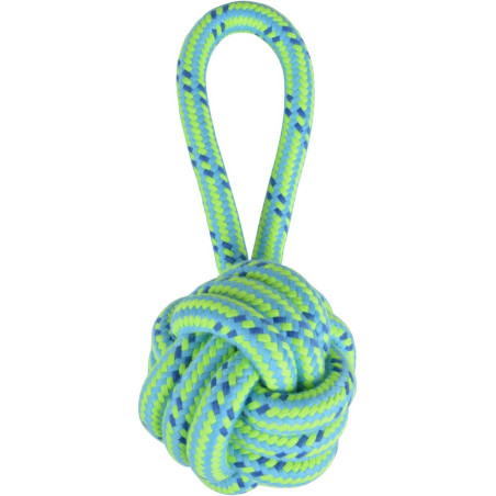 Jouet en corde pour chien avec balle avec et poignée en coton - Vert - D 10 x L 27 cm