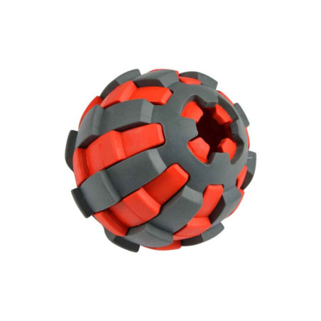 Jouet à macher balle distributeur de friandises - Rouge/Gris - D 7,8 cm