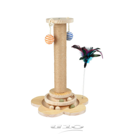Colonne à griffer avec jouets intégrés avec corde en jute - Beige - D 30 x H 40 cm