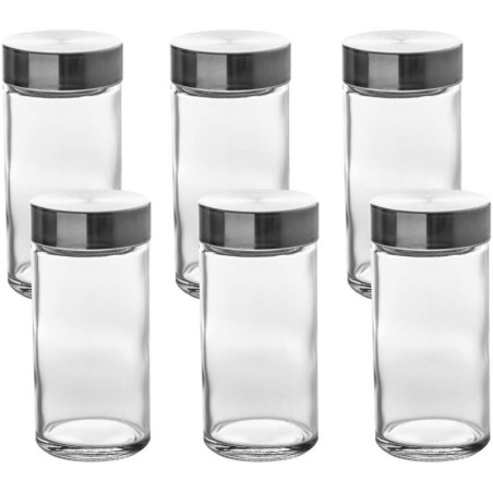 Lot de 6 pots à épices en verre et métal - 80ml - H 9,5 x F 4,5 cm