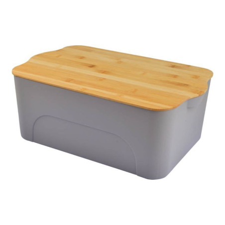 Lunch box en plastique avec couvercle en bambou 5L - Taupe - L 28 x l 18 x H10,5 cm