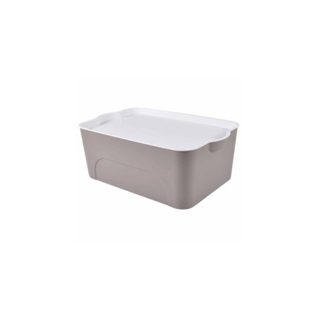 Boite de rangement avec couvercle - Blanc/Taupe - 16L - L 40 x l 27 x H 15 cm