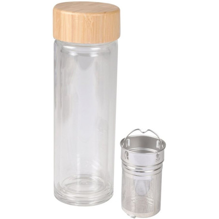 Bouteille à thé avec infuseur en verre et bambou - Beige/Transparent - 0,3L - D 6,6 x H 19 cm