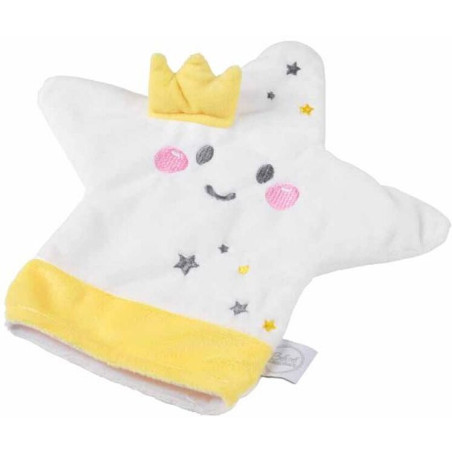 Doudou marionnette en forme d'étoile "Essen'Ciel" - Blanc/Jaune - L 25 x H 15 x l 6 cm