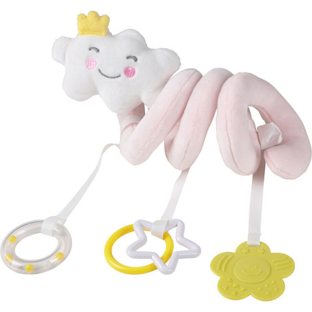 Peluche spirale d'activités en forme de nuage "Essen'Ciel" - Blanc/Rose - L 17 x D 8,5 cm