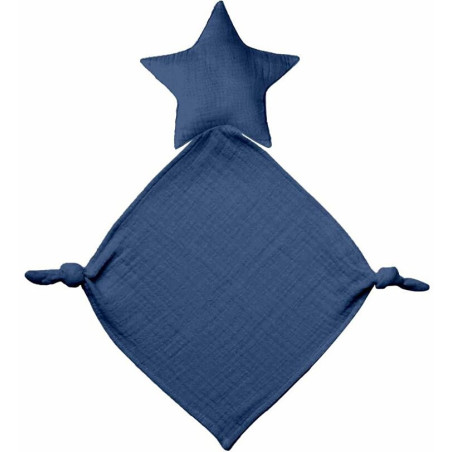 Doudou mouchoir "Étoile" en gaze de coton - Bleu foncé - l 30 x L 46 cm