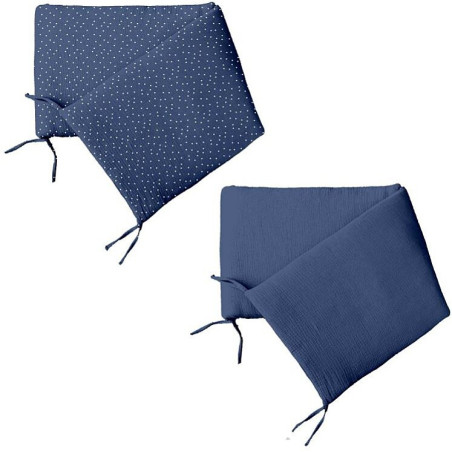 Tour de lit en gaze de coton - Bleu foncé - l 40 x L 180 cm