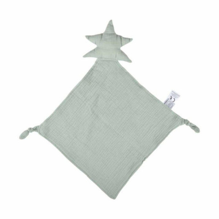 Doudou mouchoir "Étoile" en gaze de coton - Vert céladon - l 30 x L 46 cm