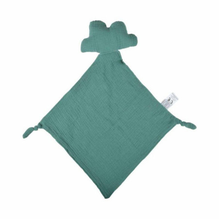 Doudou mouchoir "Nuage" en gaze de coton - Vert foncé - l 30 x L 46 cm