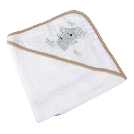 Cape de Bain en coton biologique "Koala" - Blanc/Vert - l 75 x L 75 cm