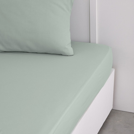 Drap housse en coton pour lit double "Essential" à grands bonnets - Vert Céladon - 160 x 200 cm