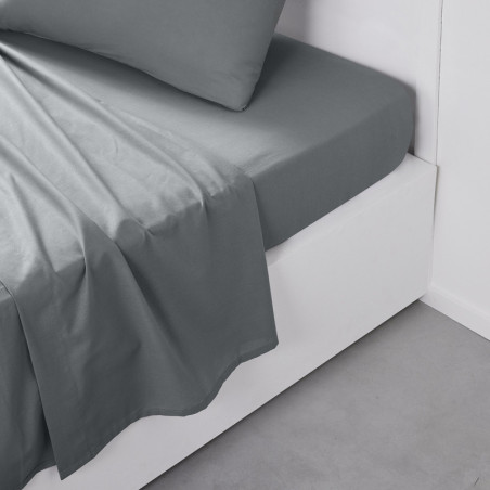 Drap plat pour lit double en coton "Essential" - Gris acier - 240 x 300 cm
