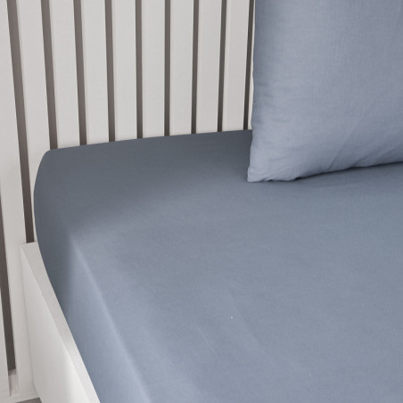 Drap housse en coton pour lit double "Prestige" à grands bonnets - Bleu denim - 160 x 200 cm