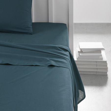Drap plat en coton pour lit double "Essential" - Bleu paon - 240 x 300 cm