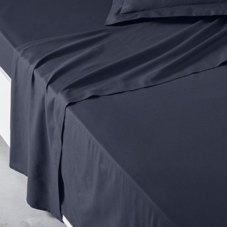 Drap plat en coton "Essential" pour lit double - Bleu marine - 240 x 300 cm
