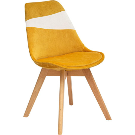 Chaise scandinave patchwork en velours "Baya" - Jaune - L 48,5 x P 55 x H 81,5 cm