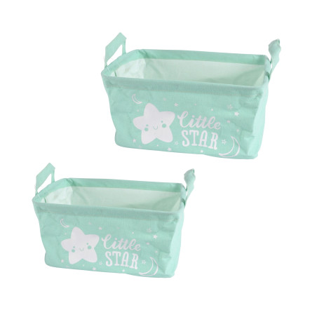 Lot de 2 paniers de rangement étoile en canvas "Sweet Kids" - Vert menthe - L 28 / 32 x H12.5 / 16.5 cm