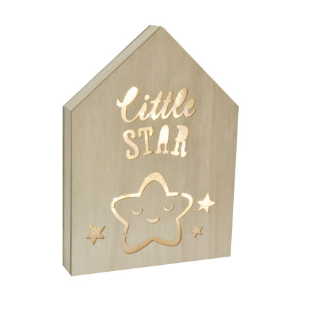 Maison en bois Led avec motif étoile "Sweet Kids" - L 20 x l 3.5 x H 27.5 cm