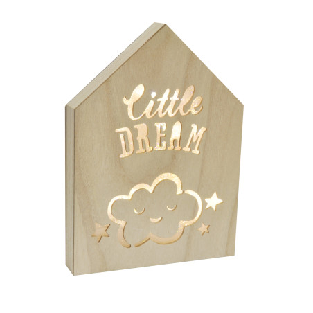 Maison en bois Led avec motif nuage "Sweet Kids" - L 20 x l 3.5 x H 27.5 cm