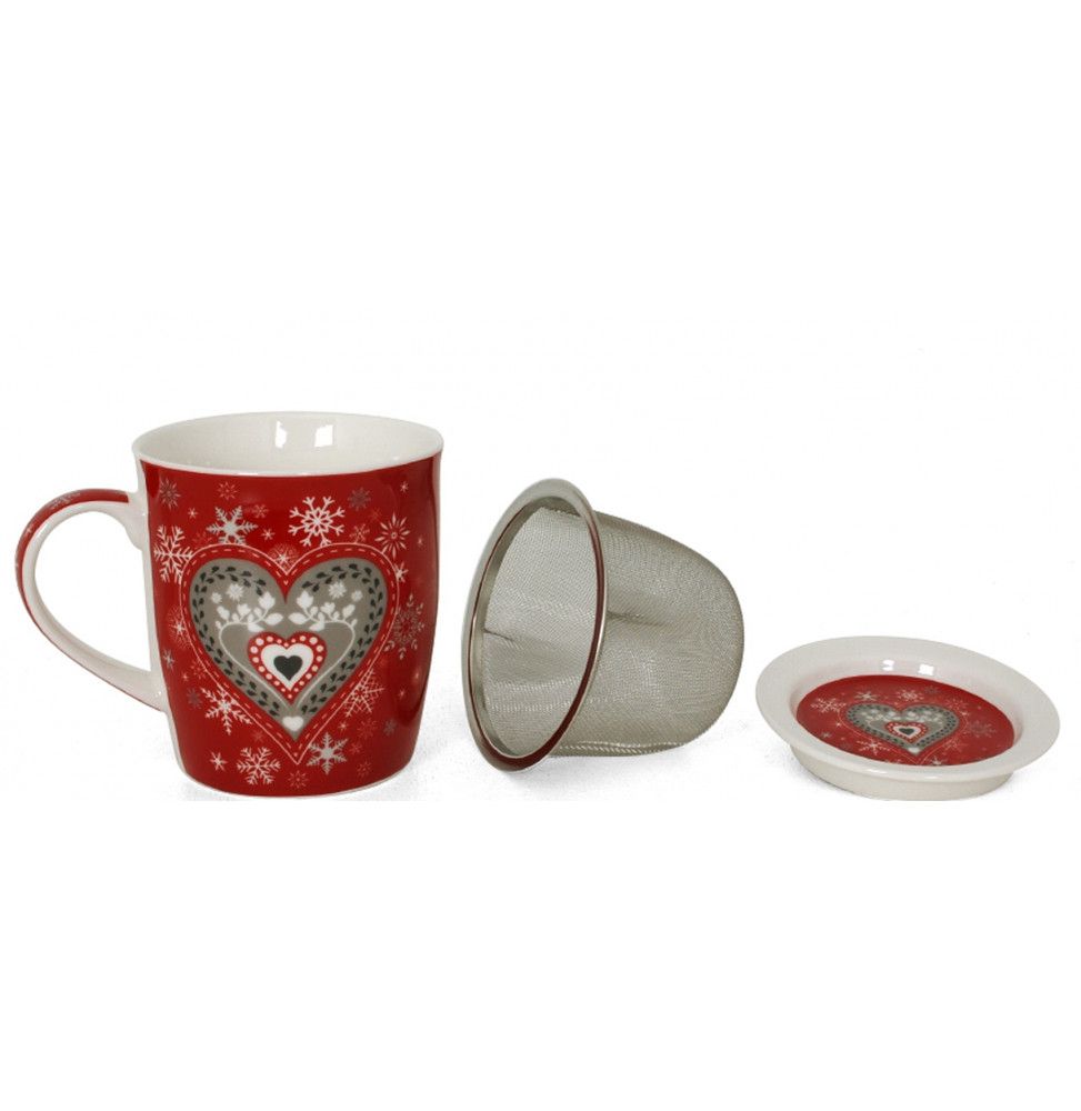 Mug + infuseur à thé + repose sachet - Eulalie - Ensemble à thé coeurs
