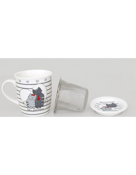 Mug + infuseur à thé + repose sachets - Félin - Ensemble à thé chats