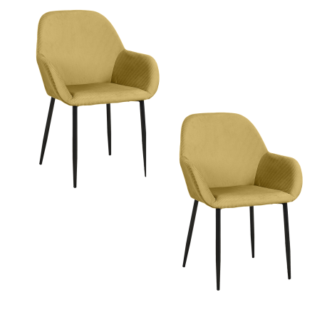 Lot de 2 fauteuils - L 55.7 cm x l 59.2 cm x H 85 cm - Giulia - Jaune moutarde