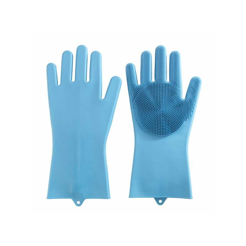 Lot de 2 gants de nettoyage en silicone Rena - Bleu - L 33 x l 15,5 cm