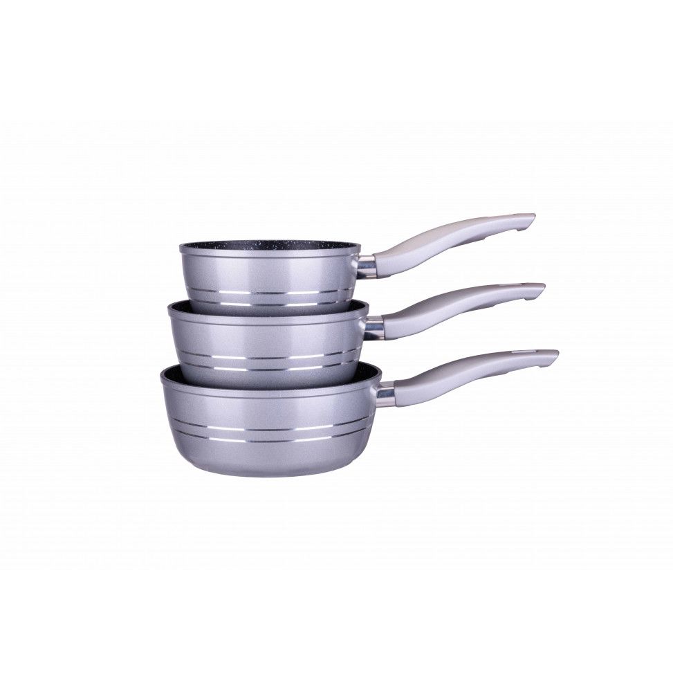 Lot de 3 casseroles avec couvercle - Revêtement marbre - Argenté