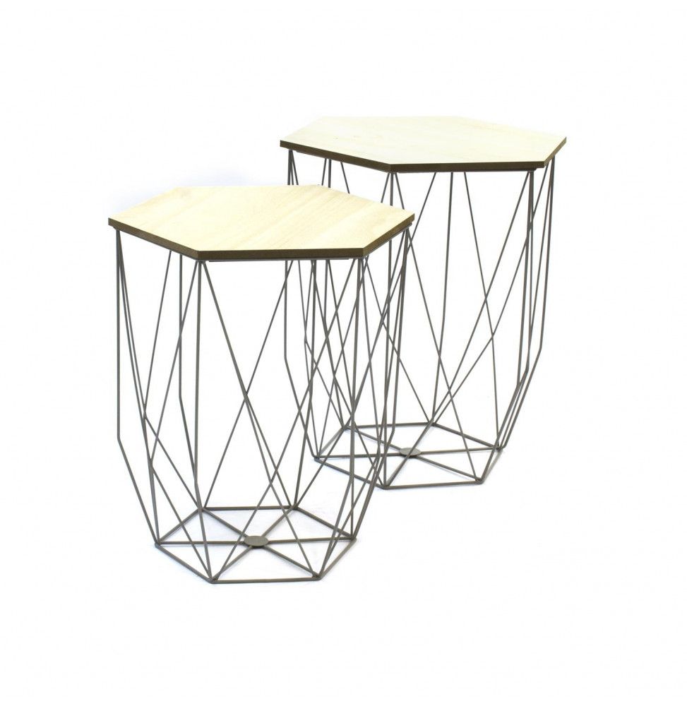 Lot de 2 tables gigognes - Filaire - Gris