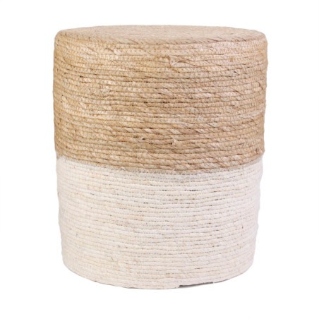 Pouf tressé en corde de maïs - Beige - D 35 x H 41 cm