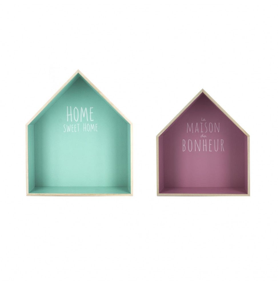 Etagère maison - Lot de 2 - Rose et vert