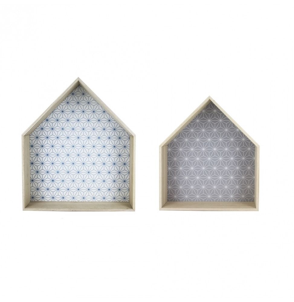 Etagères maison - Lot de 2 - Gris et blanc