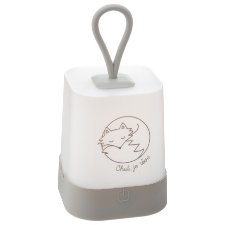 Veilleuse tactile en silicone pour enfant avec poignée motif renard qui dort LED - Gris - H 16 cm