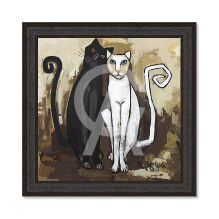 Cadre décoratif en bois avec impression en PVC vernis "Couple de chats 1" - Noir - 80 x 80 cm - Collection Gonnin