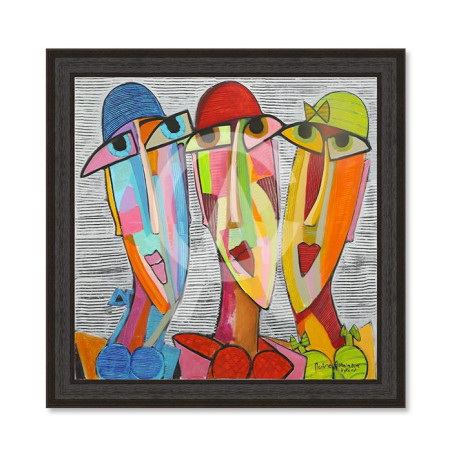 Cadre décoratif en bois avec impression en PVC vernis "Les Inséparables" - Noir - 80 x 80 cm - Collection Gonnin